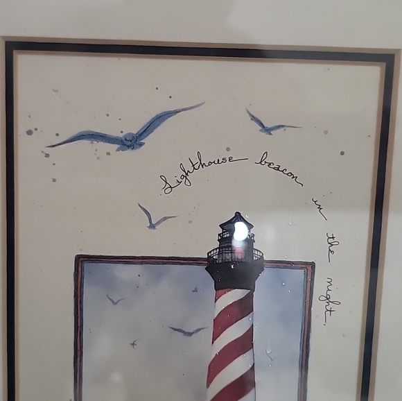 D. Morgan Lighthouse 1994 Art Print Framed " Lighthouse Beacon In The Night" - Picture 4 of 5